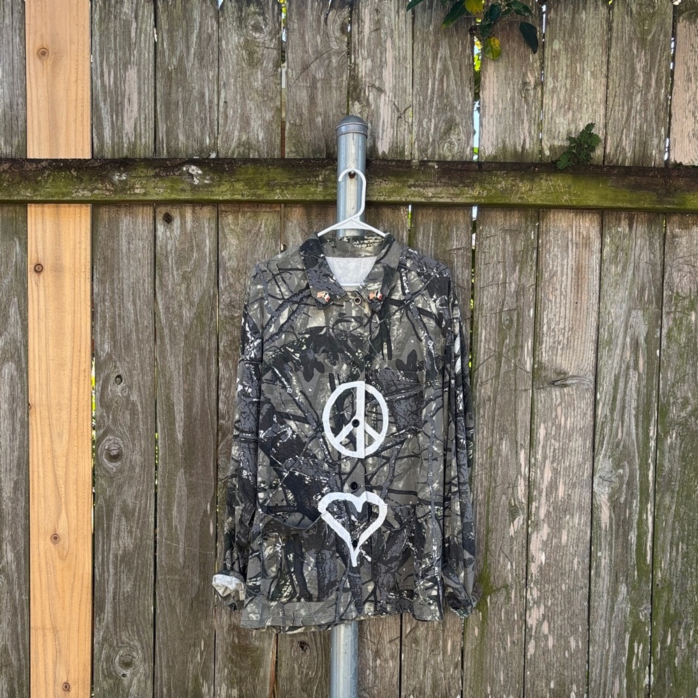 Camouflage Shirt with Peace and Heart Design